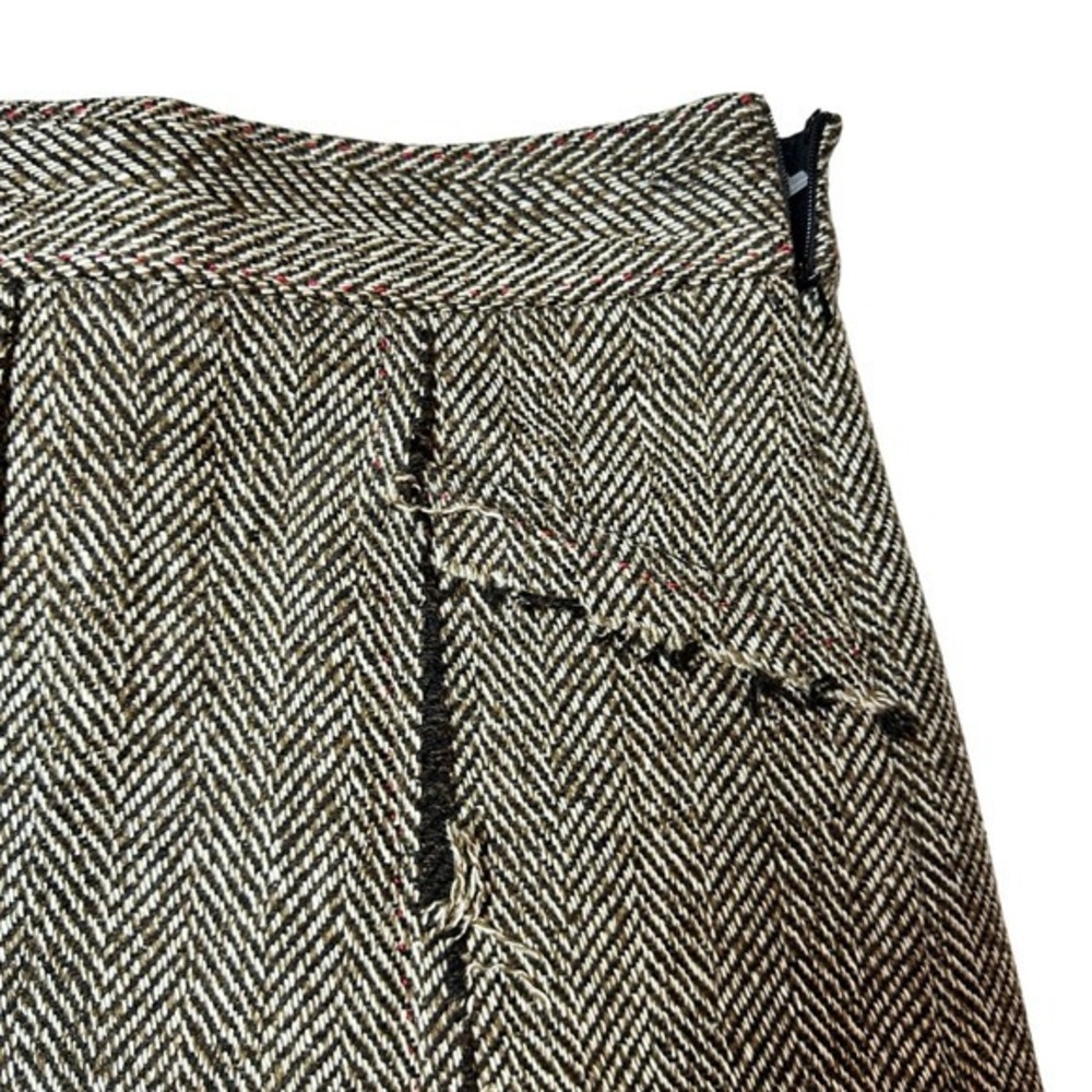 Prana Skirt Small Brown Herringbone‎ Tweed Wool Blend Skirt Knee Length - Picture 3 of 8